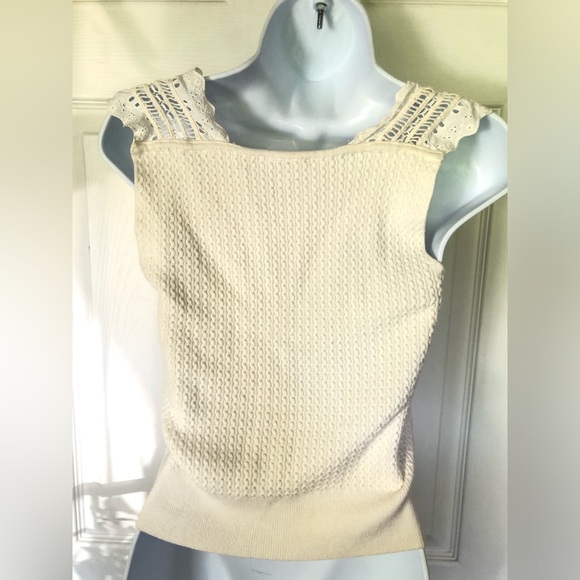 Anthropologie by Pilcro Lace Strap Rib Sweater Tank Top Ivory Size XS NWOT - Picture 11 of 13